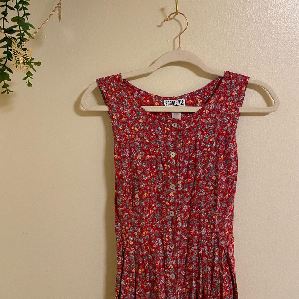 Vintage 90s Robbie Bee Red Floral Maxi Dress